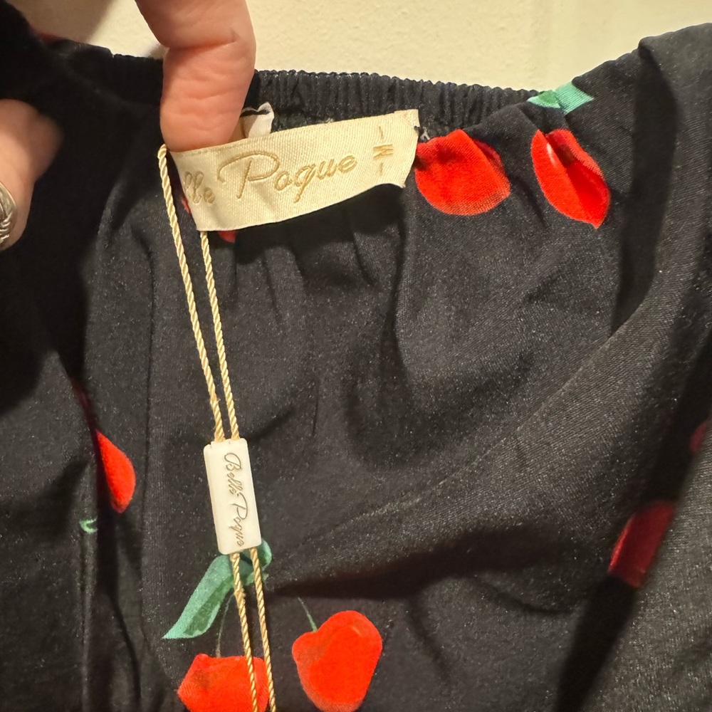Retro Black Dress with Red Cherry Pattern - Picture 6 of 8